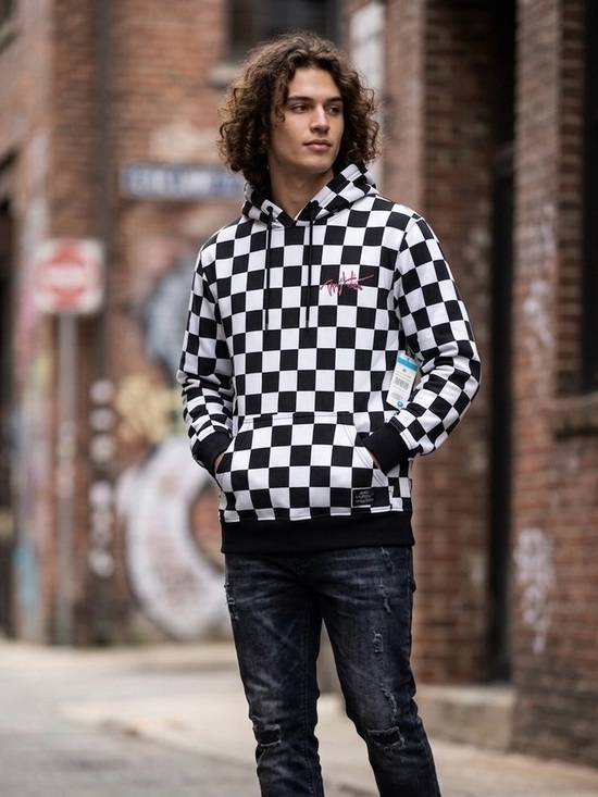 Tony Hawk Other - Tony Hawk Men's Pullover Hoodie S Black/White Check Fleece Logo Pockets